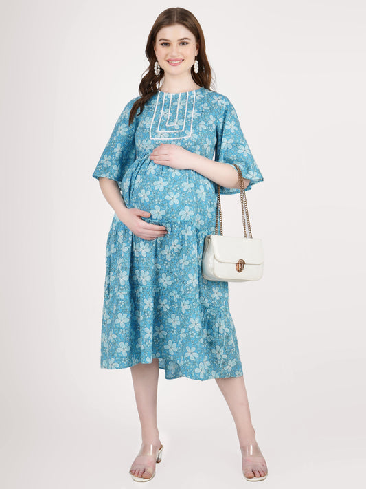 Blue and White Maternity Dress