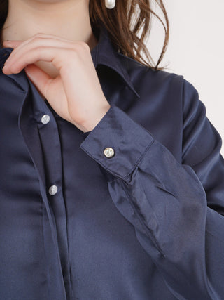 Navy Blue Satin Shirt - Luxury Maternity Dress