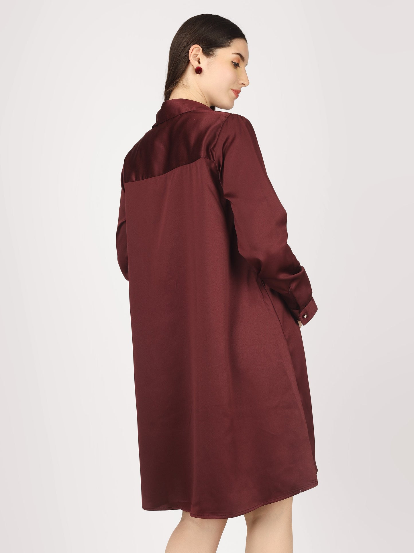 Burgundy Satin Shirt - Luxury Maternity Dress