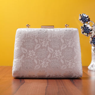 White & Silver Fabric Clutch