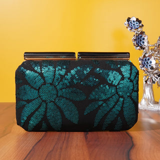 Black and Green Fabric Party Clutch