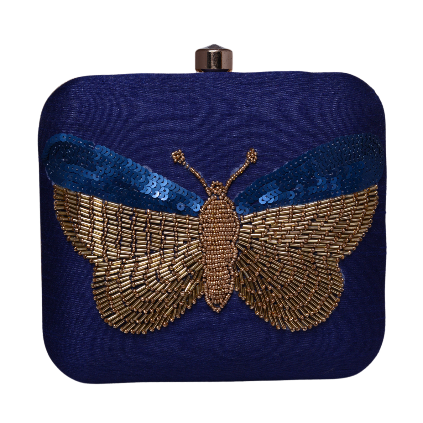 Dark Blue Embroidered Work Art Silk Clutch