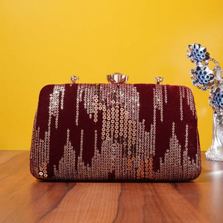 Maroon Embroidery Clutch with Golden Sequins