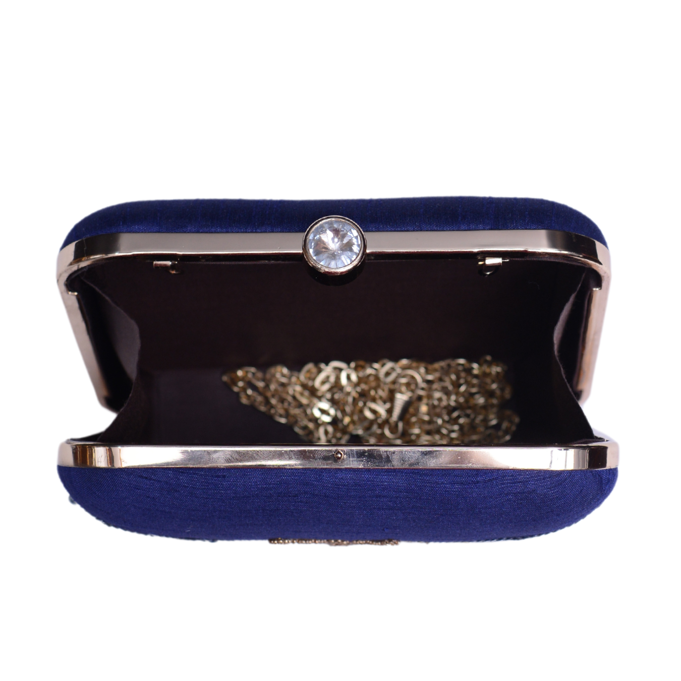 Dark Blue Embroidered Work Art Silk Clutch