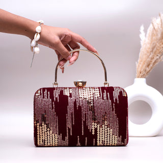 Maroon embroidered Clutch with Golden Sequins