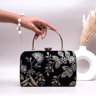 Black Flower Emroidered Clutch