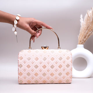 Peach Chikankari Clutch