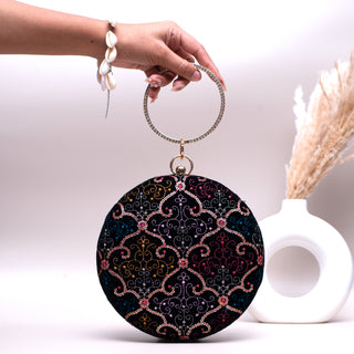 MultiColour Sequin Embroidered Round Clutch