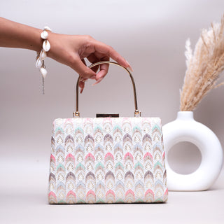 White Multicolor Embroidered Clutch