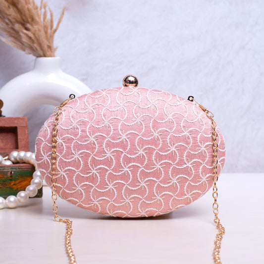 Pink Fabric Oval Clutch