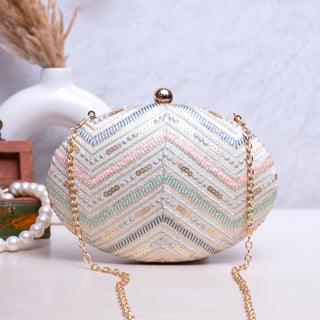 Cream Zig Zag Oval Clutch