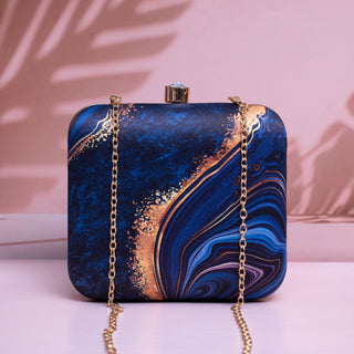 The Evolution Blue & Gold Printed Clutch