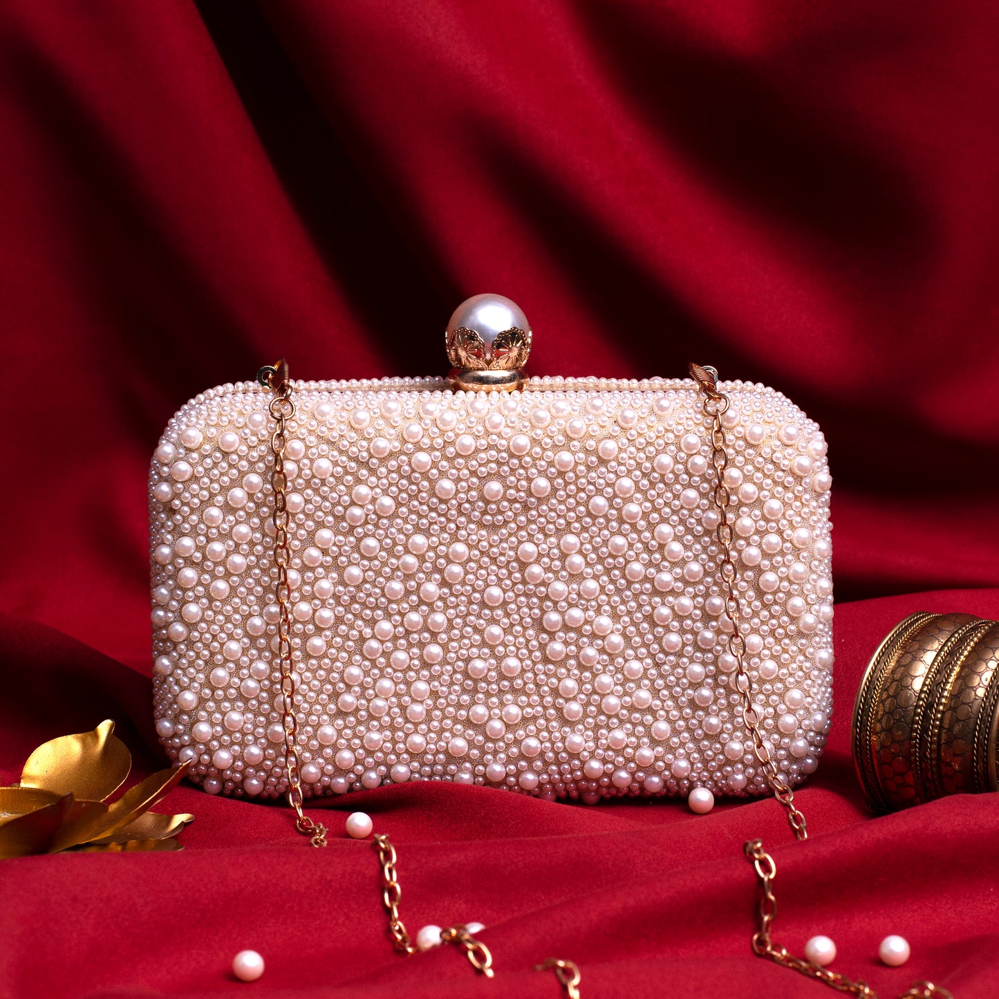 White Beaded Pearl Clutch