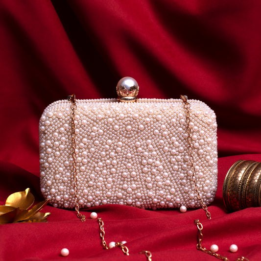 White Beaded Pearl Clutch