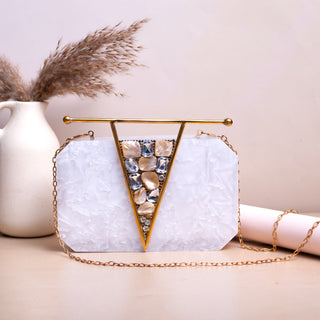 White Acrylic clutch with metal handle