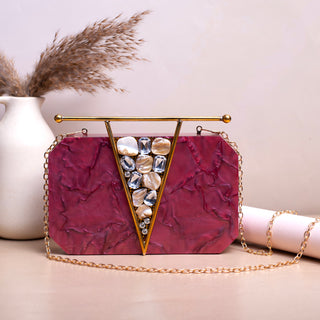 Deep Red Acrylic clutch with metal handle