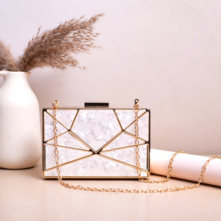 White Crystal Metal Clutch