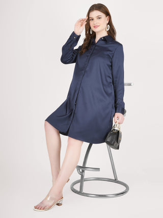 Navy Blue Satin Shirt - Luxury Maternity Dress