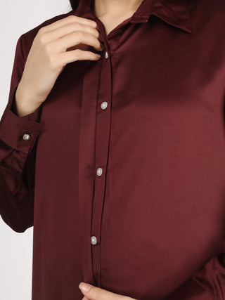 Burgundy Satin Shirt - Luxury Maternity Dress