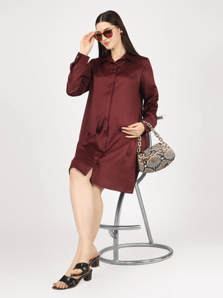 Burgundy Satin Shirt - Luxury Maternity Dress