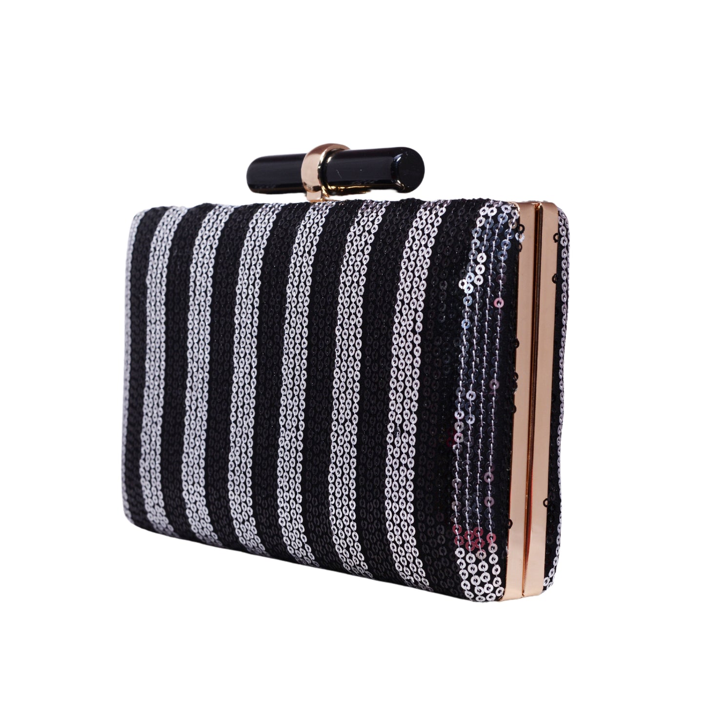 Black and Silver Sequins Fabric Party Clutch