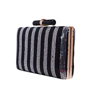 Black and Silver Sequins Fabric Party Clutch