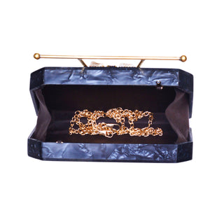 Black Acrylic Clutch with Metal Handle