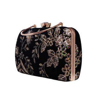 Black Flower Emroidered Clutch