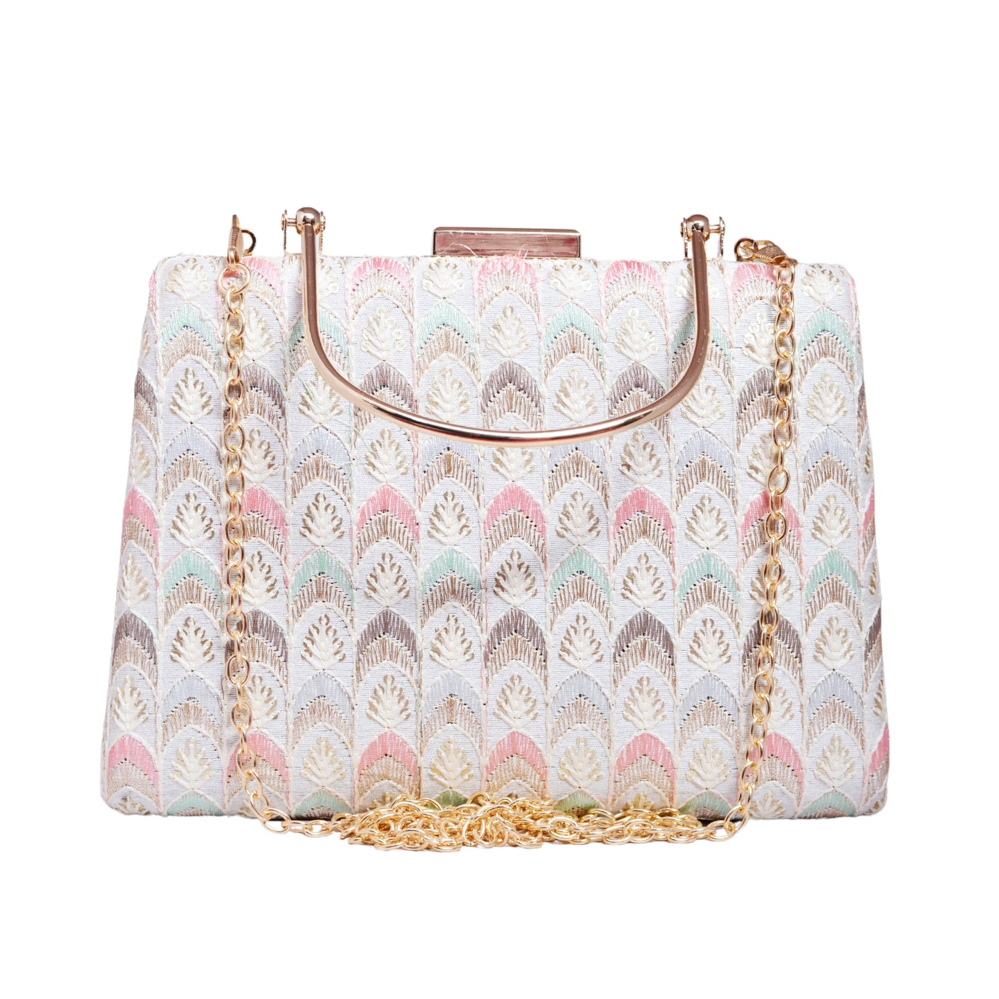 White Multicolor Embroidered Clutch