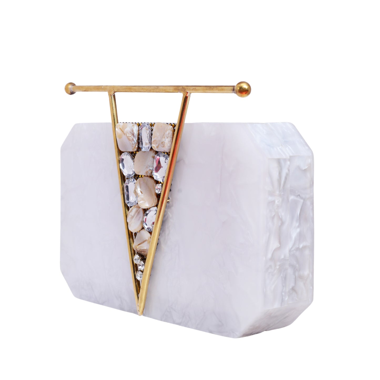 White Acrylic clutch with metal handle