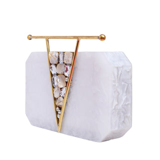 White Acrylic clutch with metal handle