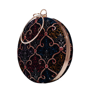 MultiColour Sequin Embroidered Round Clutch