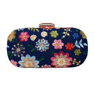 Royal Bue Floral Embroidered Capsule Clutch