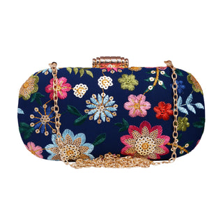 Royal Bue Floral Embroidered Capsule Clutch