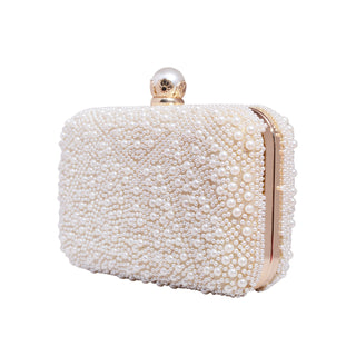 White Beaded Pearl Clutch