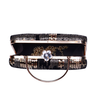 Black Embroidered Clutch with Golden Sequins