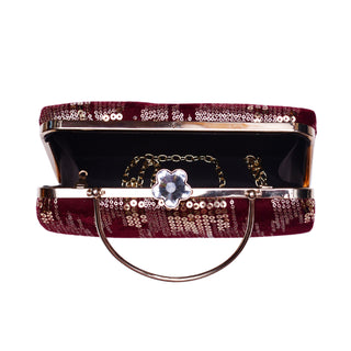 Maroon embroidered Clutch with Golden Sequins