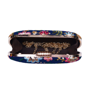 Royal Bue Floral Embroidered Capsule Clutch