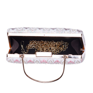 White Multicolor Embroidered Clutch