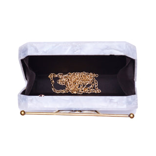 White Acrylic clutch with metal handle