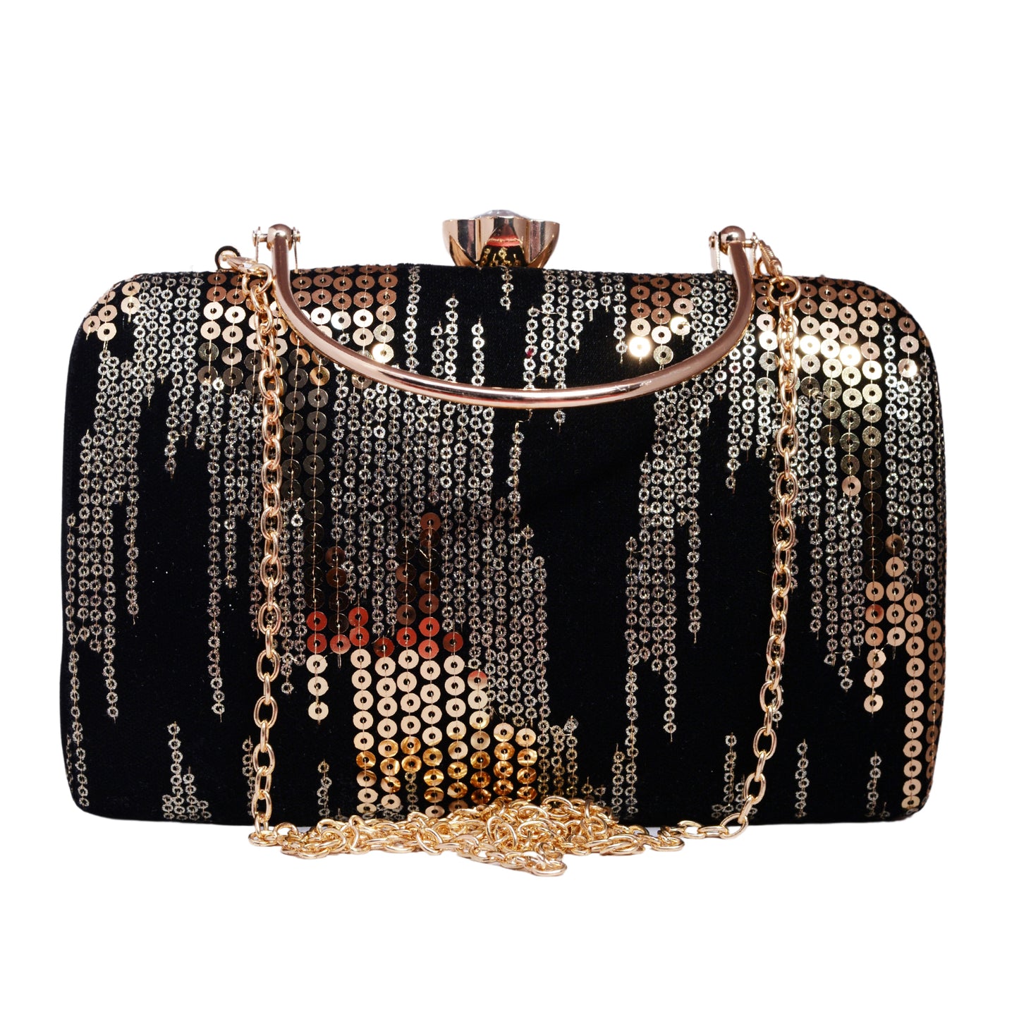 Black Embroidered Clutch with Golden Sequins