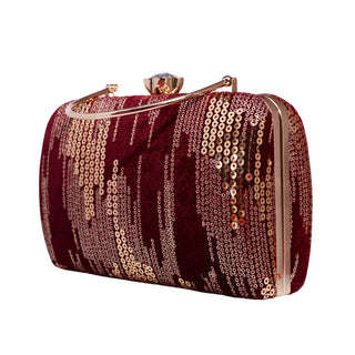 Maroon embroidered Clutch with Golden Sequins