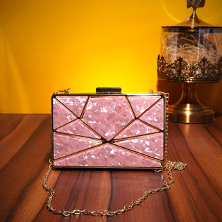 Pink Crystal Metal Clutch